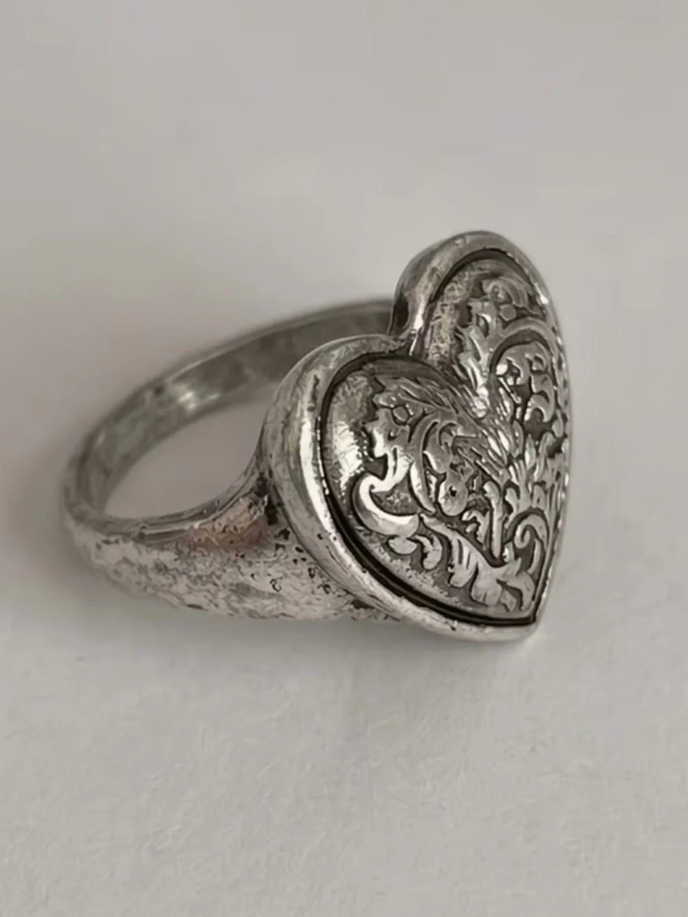 Western Ring Heart-Shaped Silver Vintage Floral Ring - Bohemian Women's Jewelry
